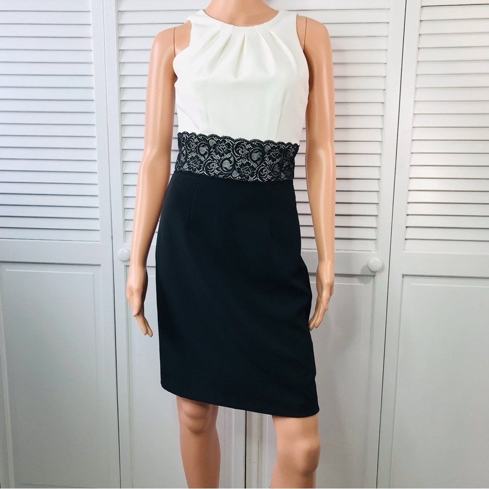 WHITE HOUSE BLACK MARKET Color Block Cocktail Dress Lace Accent Size 0